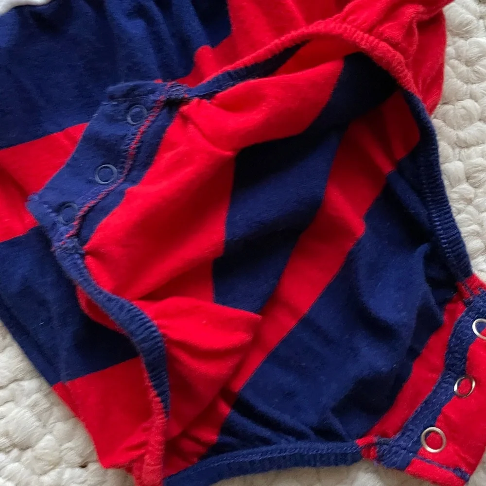 RALPH LAUREN 3 MONTHS ROMPER NAUTICAL STRIPES SUMMER JULY 4 RED WHI…